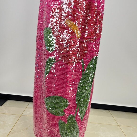 $450 NWT Farm Rio Pink Sequins Anthurium Flowers Slip Maxi Dress Size L - Picture 9 of 15